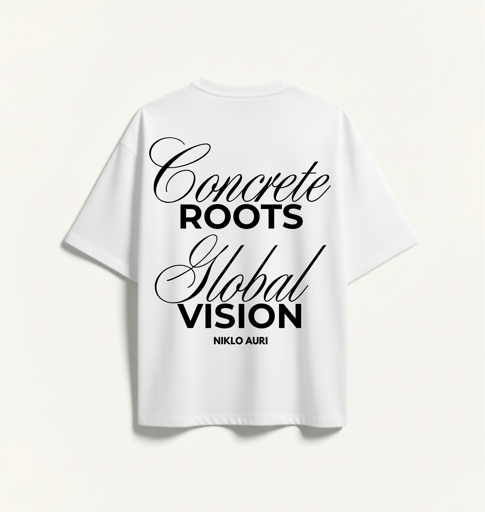 „Concrete Roots Global Vision Tee Rückseite weißes Oversized Shirt Produktfoto“