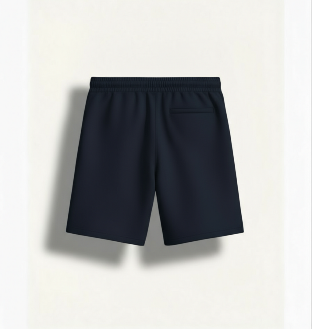 „Rückansicht der Navy Monogram Shorts – Clean Athletic Look.“